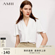 AMII女裝2025氣質(zhì)小衫V領(lǐng)雪紡衫新款荷葉邊時(shí)尚白色襯衫女短 米白 M 160/84A
