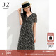 玖姿·安娜蔻氣質(zhì)輕熟風(fēng)系帶V領(lǐng)碎花裙修身連衣裙女裙夏裝中長(cháng)款法式短袖裙子 花黑 M