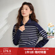 茵曼（INMAN）大翻領(lǐng)撞色條紋毛衣女2025春秋新款時(shí)尚收腰百搭舒適針織上衣 寶藍色 L