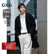 GXG男裝雙排扣羊毛大衣寬松雙面呢長(cháng)款外套冬新品#G24D264031 黑色 L