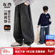 左西童裝男童加絨褲子保暖兒童冬裝牛仔褲2025新款長(cháng)褲潮 黑色 160