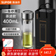 蘇泊爾（SUPOR）一鍵開(kāi)蓋玻璃杯雙層防燙茶水分離男士泡茶車(chē)載水杯便攜商務(wù)禮盒裝 【抗菌/一鍵開(kāi)蓋】流光銀400ml茶濾款-送禮盒