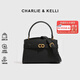 CHARLIE&KELLI CK品牌包包女款2026新款七夕禮物女凱莉包百搭金屬扣手提斜挎包 黑色【京倉配送 贈禮袋】