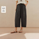茵曼（INMAN）茵曼慵懶松弛松緊腰系帶直筒褲26夏女裝新款純棉休閑褲 咖色 M