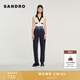 SANDRO秋冬女裝經(jīng)典款法式氣質(zhì)簡(jiǎn)約復古丹寧雙腰拼接直筒牛仔褲 灰色 40