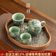 陶羽仿宋汝窯繁花功夫茶具套裝家用一壺三杯陶瓷高檔泡茶器玻璃茶托盤(pán) 汝窯繁花蓋粒壺小套組+玻璃盤(pán)