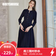 ROEYSHOUSE羅衣氣質(zhì)系帶百褶連衣裙女秋裝新款時(shí)尚通勤鏤空中長(cháng)裙10173 黑藍色 XL