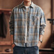 格藍鹿美式撞色磨毛格子長(cháng)袖襯衫男春秋季新款潮牌寬松襯衣外套 藍色 L  適合130-150斤