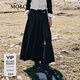 MO&Co.半身裙精紡四面彈皮袢漸變寬壓褶開(kāi)叉黑色長(cháng)款低腰摩安珂 黑色 S