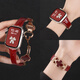 watchbond適用蘋(píng)果Apple iwatch s11手表s10表帶s9/s8女士款四葉花草磁吸扣真皮表帶s7/SE女生42mm牛皮腕帶 竹節紋小蠻腰真皮-四葉草磁吸扣-酒紅-淺金紅花 38/40