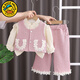 G.duck小黃鴨女童春裝套裝2026時(shí)髦一歲寶寶衣服女孩秋季兒童小香風(fēng)套裝 粉色三件套 100