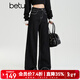 百圖betu女裝2025秋季新款牛仔闊腿高腰顯瘦潮流明線(xiàn)撞色褲子2509X01 黑色 S