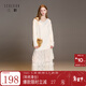三彩2025冬季新款V領(lǐng)針織連衣裙長(cháng)袖寬松假兩件蕾絲裙M 米白色 M 160/84A