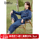 百圖betu女裝春季新款連體褲復古水洗牛仔襯衫工裝連體褲2401T69 牛仔色 M