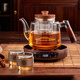 憶壺茶煮茶壺套裝電陶爐煮茶器辦公室玻璃泡茶壺燒水電陶爐可保溫茶具 【木紋側把】1.1L蒸煮壺+1500w木紋爐