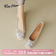 reemoor睿慕2026春新款小香風(fēng)圓頭平底鞋蝴蝶結蛋卷鞋淺口單鞋女 銀色 39