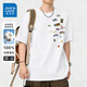 真維斯（Jeanswest）純棉短袖男士t恤設計感寬松半袖T青少年圓領(lǐng)卡通印花潮流美式上衣 白色 掉落的元素 2XL