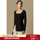 獨束大碼女裝顯瘦開(kāi)叉正肩T恤長(cháng)袖春季新品通勤時(shí)尚氣質(zhì)上衣內搭 靜謐黑 XL （尺碼：3）