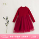 MARC&JANIE馬克珍妮法式優(yōu)雅女童新年款綿羊毛網(wǎng)紗拼接連衣裙冬裝裙子231923 新春紅 110
