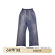 haonanhuang【宋威龍同款】洗水做舊成衣染色潑墨卷邊直筒休閑長(cháng)褲衛褲 藍色 L