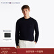 Tommy Hilfiger【絲棉混紡】秋冬男裝紅白藍條紋鑲邊內搭打底衫毛衣針織衫 藏青色DW5 L （推薦：150-165斤）
