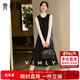 梵希蔓拼接圓領(lǐng)背心連衣裙女冬新款顯瘦a字百褶長(cháng)裙 經(jīng)典黑 XL