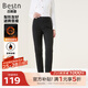 百斯盾底磨毛牛仔褲女2025秋冬新款遮胯顯瘦不易掉色厚款輕暖修身小錐褲 深黑色-NE5V0420801 28 2.1尺/165/68A)
