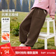 茵曼女童長(cháng)褲撞色插袋冬季中大童寬松休閑保暖褲束腳褲 咖色 130