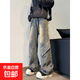 oversize褲子水洗做舊牛仔褲男寬松直筒秋季學(xué)生美式高街闊腿褲男 藍色 常規 XL 131-138斤