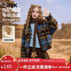 ASK JUNIOR兒童外套2025冬季中大童翻領(lǐng)撞色格紋夾克女童長(cháng)袖呢子大衣