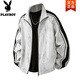 花花公子（PLAYBOY）外套男士2026新款春秋季側邊條紋扎染夾克男生大碼衣服 灰白 XL 【建議135-155斤】