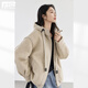 對白（DUIBAI）仿羊羔毛假兩件連帽棉服外套女2025冬季新款夾棉保暖短款上衣 淺卡其 L