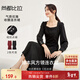 尚都比拉高級感連衣裙女春秋氣質(zhì)方領(lǐng)中長(cháng)款內搭打底赫本風(fēng)裙子
