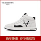 未畢（VICKI BROWN）【VB男鞋】法國品牌秋冬新款休閑板鞋刺繡潮流高幫加絨皮鞋子戶(hù)外 白黑 38