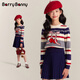 BARRY BANNY女童櫻桃2026春秋毛衣中大童圓領(lǐng)復古百搭長(cháng)袖打底上衣 條紋 165