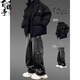 百鵲亭（BAIQUETING）冬季棉服外套男生休閑套裝潮流加厚保暖棉衣套裝寬松潮牌搭配帥氣 棉衣黑色+牛仔褲黑【兩件套】 XL 【120-140斤】