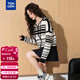 唐獅（TonLion）2025秋冬減齡條紋雙頭拉鏈連帽針織開(kāi)衫女外套高級感毛衣