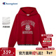 Champion冠軍男女童紅色加絨連帽衛衣25冬新款復古學(xué)院潮流假兩件兒童上衣
