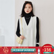 金菊100%綿羊毛秋冬新年紅品寬松外搭純色V領(lǐng)中長(cháng)款女式背心馬甲 白色 XL (170/92A)