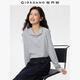 佐丹奴長(cháng)袖T恤女秋冬新款純棉t恤衫純色破骨小V翻領(lǐng)上衣13325790 05花紗灰 M