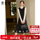 梵希蔓拼接圓領(lǐng)背心連衣裙女冬新款顯瘦a字百褶長(cháng)裙 經(jīng)典黑 XL