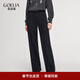 歌莉婭厚款褲子女秋冬2025新款針織休閑褲黑色直筒長(cháng)褲1EDL1I220 03X黑色花灰雙色 XXS