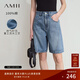 AMII女裝2025夏季經(jīng)典丹寧風(fēng)全棉直筒褲牛仔短褲女顯瘦分割休 深藍 XL