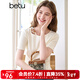 百圖betu女裝2025夏季新款T恤串珠鏤空設計側擺抽褶開(kāi)衩短袖女2503T19 杏色 L