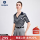 Navigare意大利小帆船針織條紋T恤衫女士25夏季新款V領(lǐng)翻領(lǐng)體恤衫時(shí)尚上衣 藍底白紋 M