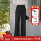 朵以2026春季新款氣質(zhì)通勤OL西裝褲休閑百搭墜感顯瘦高腰直筒長(cháng)褲女 黑色 M