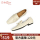 金利來(lái)（Goldlion）女鞋方頭牛皮樂(lè )福鞋蝴蝶結低跟英倫風(fēng)深口單鞋女G692510216米白37