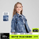 左西女童牛仔外套兒童春裝2025春季翻領(lǐng)工裝夾克提花上衣 牛仔色 160