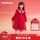 巴拉巴拉女童新中式針織連衣裙2025春裝紅色網(wǎng)紗公主拜年裙子208125111006