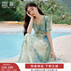 香影海邊度假暈染連衣裙女2025夏季新款民族風(fēng)波西米亞v領(lǐng)雪紡裙 綠花 連衣裙  L 165/88A/110-125斤